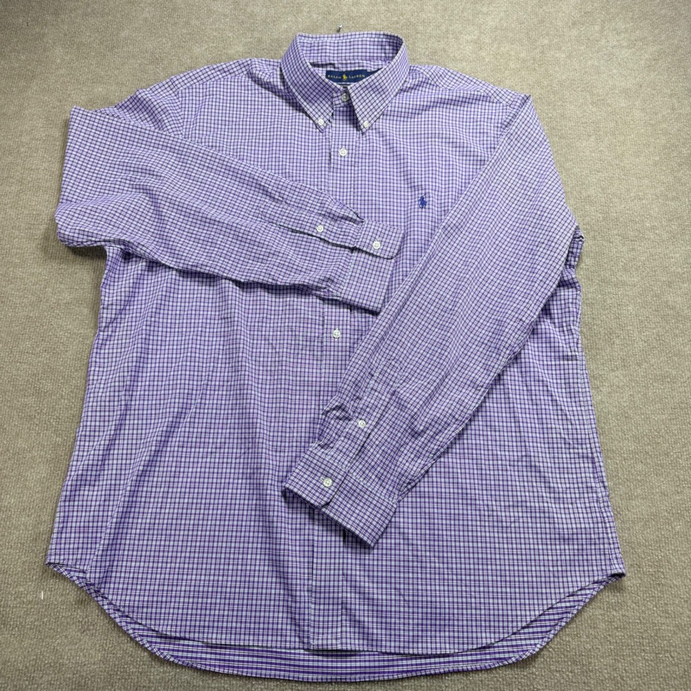 Ralph Lauren Performance Mens XXL Purple Check Button Down Shirt Long Sleeve